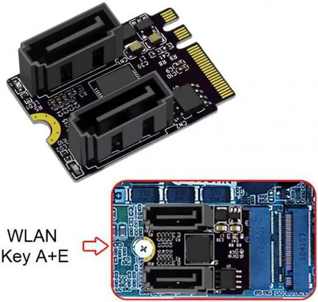 Alt view image 6 of 6 - SA-034 NGFF Key A+E PCI Express to SATA 3.0 6Gbps Dual Ports Adapter Converter Hard Drive Extension Card JMB582 2230