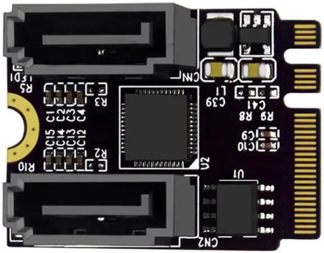 Alt view image 2 of 6 - SA-034 NGFF Key A+E PCI Express to SATA 3.0 6Gbps Dual Ports Adapter Converter Hard Drive Extension Card JMB582 2230