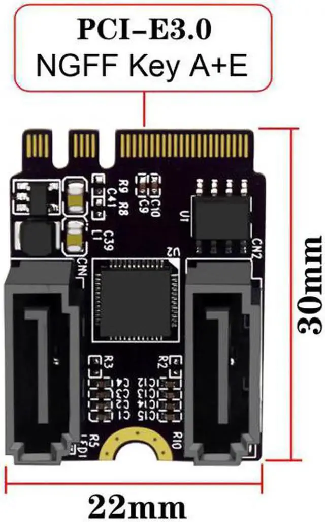 Alt view image 4 of 6 - SA-034 NGFF Key A+E PCI Express to SATA 3.0 6Gbps Dual Ports Adapter Converter Hard Drive Extension Card JMB582 2230