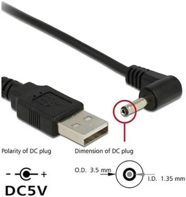 Alt view image 4 of 7 - U2-111-RI USB 2.0 Male to Right Angled 90 Degree 3.5mm 1.35mm DC power Plug Barrel 5v Cable 100cm