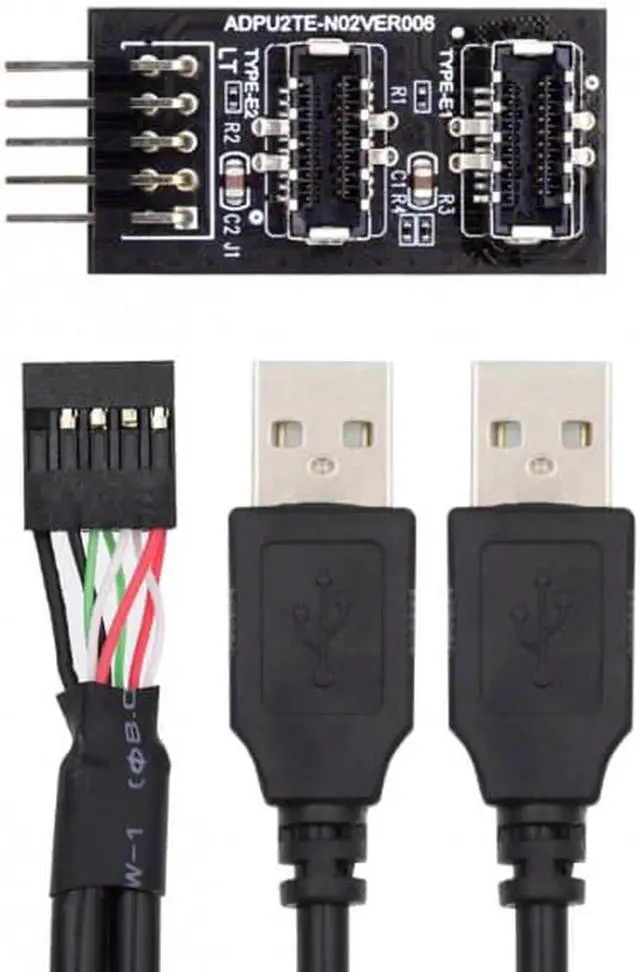 Alt view image 3 of 7 - U2-128+UC-022 Dual USB 3.1 Front Panel Socket Key-A Type-E to USB 2.0 Type-A9Pin 10Pin Mainboard Header Male Cable Extension Adapter
