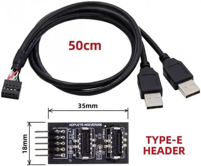 Alt view image 4 of 7 - U2-128+UC-022 Dual USB 3.1 Front Panel Socket Key-A Type-E to USB 2.0 Type-A9Pin 10Pin Mainboard Header Male Cable Extension Adapter