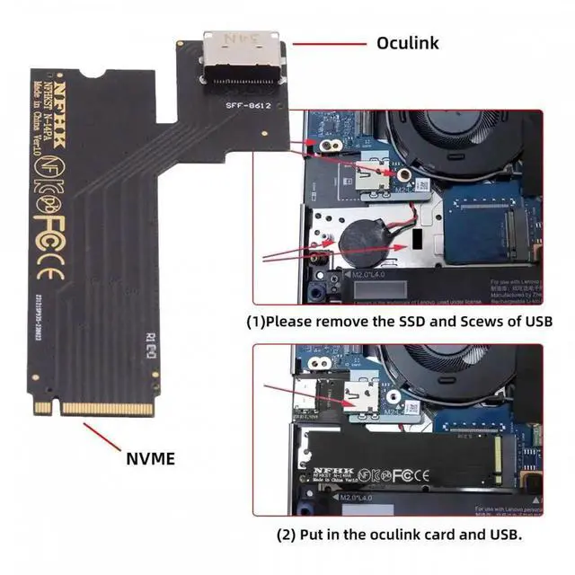 Alt view image 2 of 7 - PCI-E 4.0 M.2 M-key to Oculink SFF-8612 SFF-8611 Host Adapter for 2022 2023 ThinkBook 14+ External Graphics Card & SSD