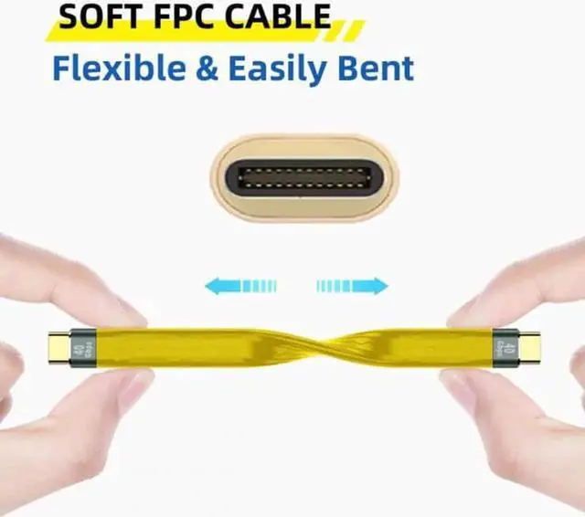 Alt view image 3 of 7 - UC-002-0.13Y Yellow Type-C USB-C Male to Male USB4 40Gbps 100W 8K Flat Slim FPC Data Cable for LaptopPhone 13cm