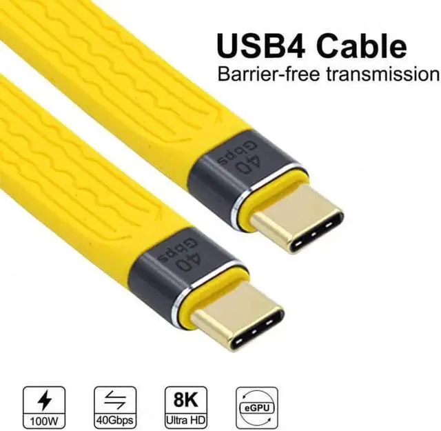 Alt view image 4 of 7 - UC-002-0.13Y Yellow Type-C USB-C Male to Male USB4 40Gbps 100W 8K Flat Slim FPC Data Cable for LaptopPhone 13cm