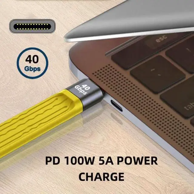 Alt view image 6 of 7 - UC-002-0.13Y Yellow Type-C USB-C Male to Male USB4 40Gbps 100W 8K Flat Slim FPC Data Cable for LaptopPhone 13cm