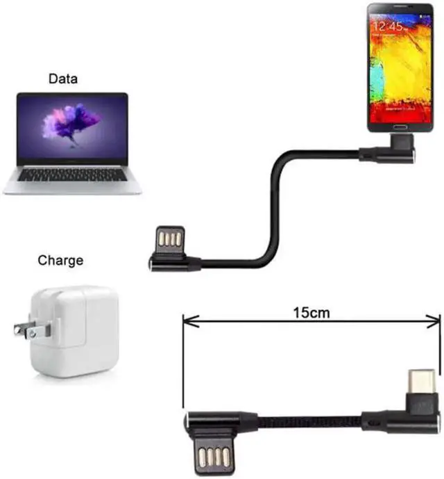 Alt view image 4 of 5 - UC-114 USB-C 3.1 Type-C to Left Right Angled 90 Degree USB 2.0 Data Cable with Sleeve for TabletPhone 15cm