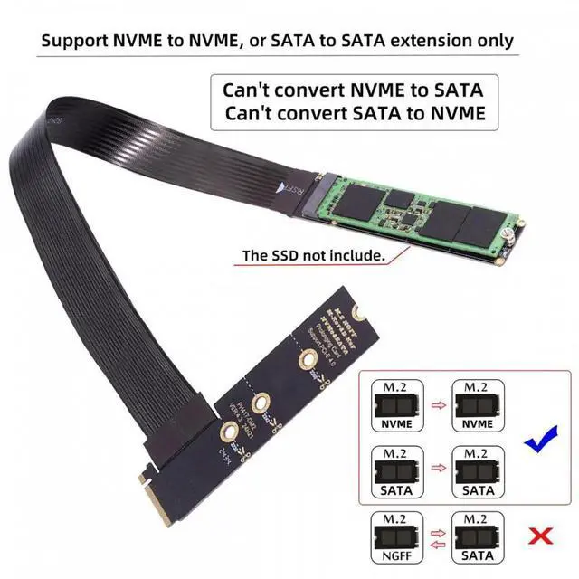 Alt view image 2 of 7 - NGFF M-Key NVME Male to Female Extension PCI Express Cable 30cm Right Angled Type 90 Degree PCI-E 4.0 for Mainboard SSD 2230/2242/2260/2280