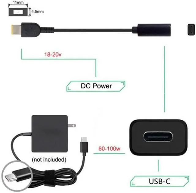 Alt view image 4 of 5 - UC-109-1145MM Type C USB-C to Rectangle 11.0*4.5mm Power Plug PD Emulator Trigger Charge Cable for ThinkPad X1 Carbon