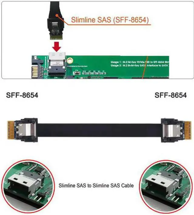 Alt view image 2 of 7 - SF-100-0.4M PCI-E Slimline SAS 4.0 SFF-8654 4i 38pin Host to SFF-8654 Slim SAS Target Cable 40cm