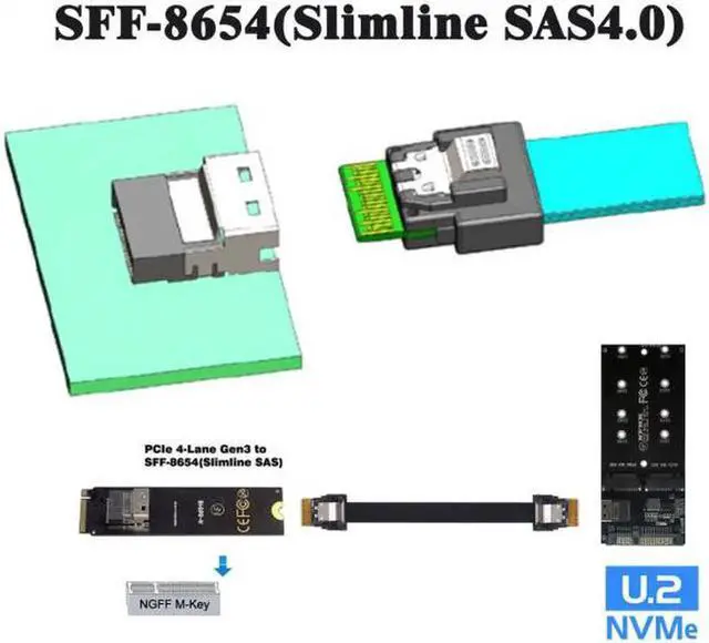 Alt view image 4 of 7 - SF-100-0.4M PCI-E Slimline SAS 4.0 SFF-8654 4i 38pin Host to SFF-8654 Slim SAS Target Cable 40cm