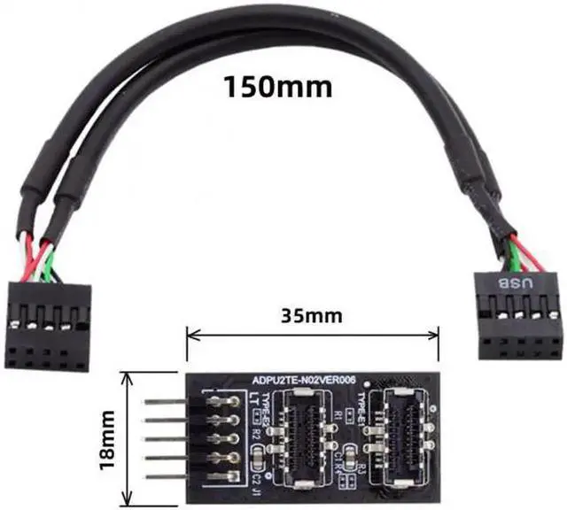 Alt view image 7 of 7 - UC-022 Dual USB 3.1 Front Panel Socket Key-A Type-E to USB 2.0 9Pin 10Pin Mainboard Header Male Cable Extension Adapter