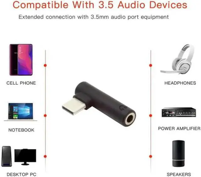 Alt view image 3 of 7 - UC-030 5pcs/set Type-C to 3.5mm Earphone Adapter 90 Degree Angled Type USB-C 3.1 Male to AUX Audio Female