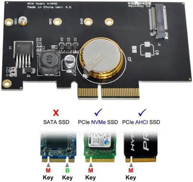 Alt view image 2 of 7 - SA-022 PCI-E 3.0 x4 to M.2 NGFF M Key SSD Nvme Card Adapter PCI Express with Power Failure Protection 4.0F Super Capacitor