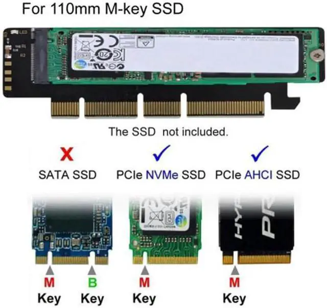 Alt view image 3 of 6 - NGFF M.2 M-key NVME AHCI SSD to PCI-E 3.0 16x 4x Adapter for 110mm 80mm SSD SA-021