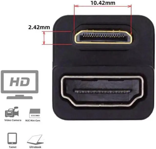 Alt view image 4 of 7 - HD-001-UP 360 Degree Up Opposite U Shape Back Angled Mini HDMI 1.4 Male to HDMI Female Extension Adapter Converter