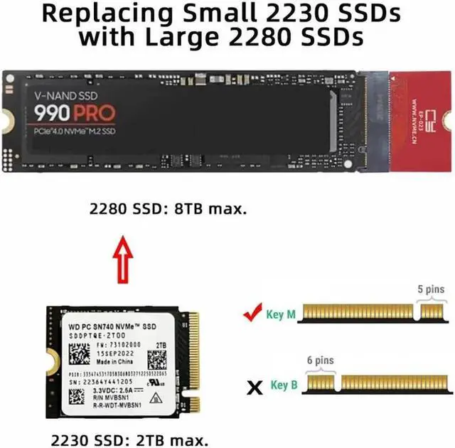 Alt view image 3 of 7 - NVME M-Key 22x30mm to 22x80mm NGFF Extension SSD Upgrade Adapter Compatible with ROG Flow X13 Gamings Laptop