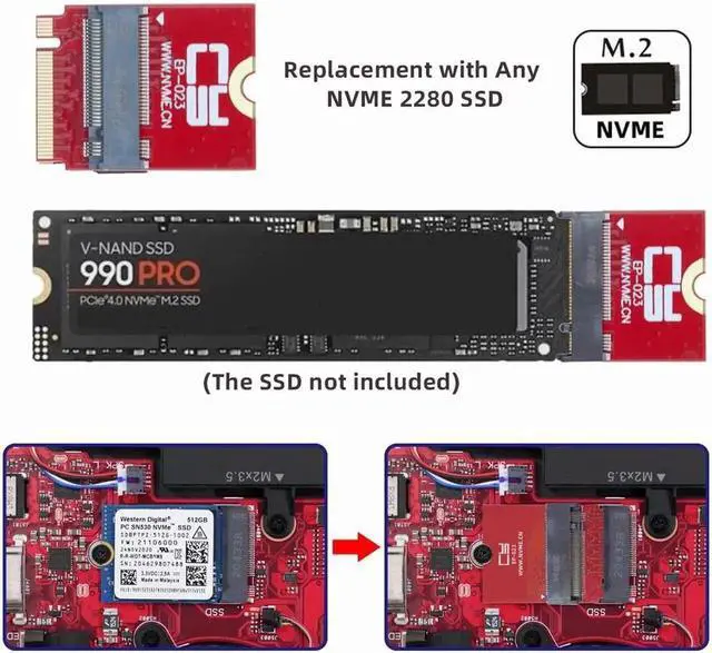 Alt view image 7 of 7 - NVME M-Key 22x30mm to 22x80mm NGFF Extension SSD Upgrade Adapter Compatible with ROG Flow X13 Gamings Laptop