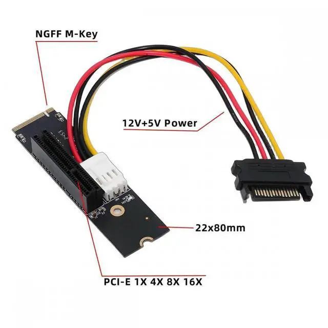 Alt view image 4 of 7 - M.2 NGFF NVMe M-Key Extender to PCI-E X1 X4 X8 X16 Graphics Card Riser Adapter PCI-Express for M2 2260 2280