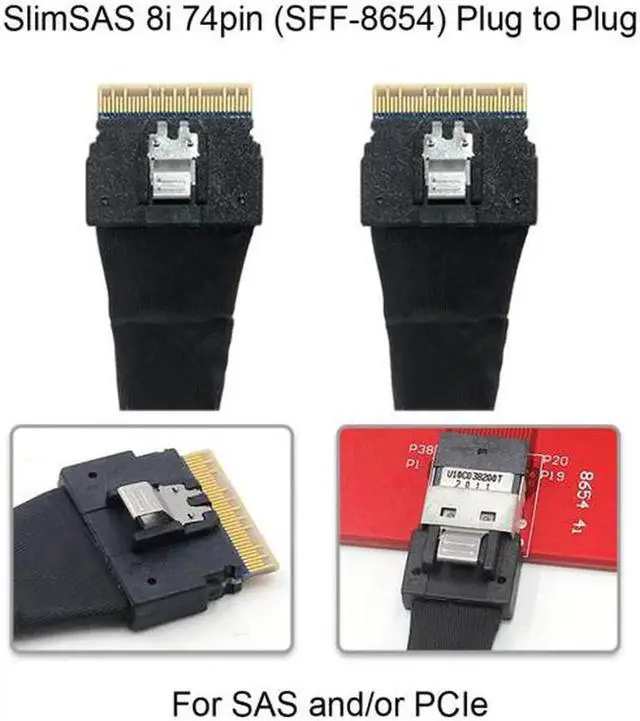 Alt view image 4 of 7 - SF-028 PCI-E Slimline SAS 4.0 SFF-8654 8i 74pin Host to SFF-8654 74Pin Slim SAS Target Cable 50cm