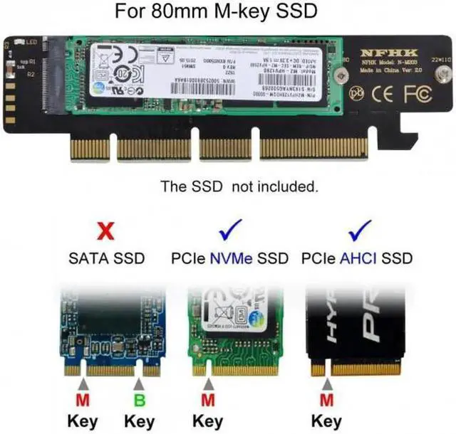 Alt view image 5 of 6 - SA-021 NGFF M.2 M-key NVME AHCI SSD to PCI-E 3.0 16x 4x Adapter for 110mm 80mm SSD