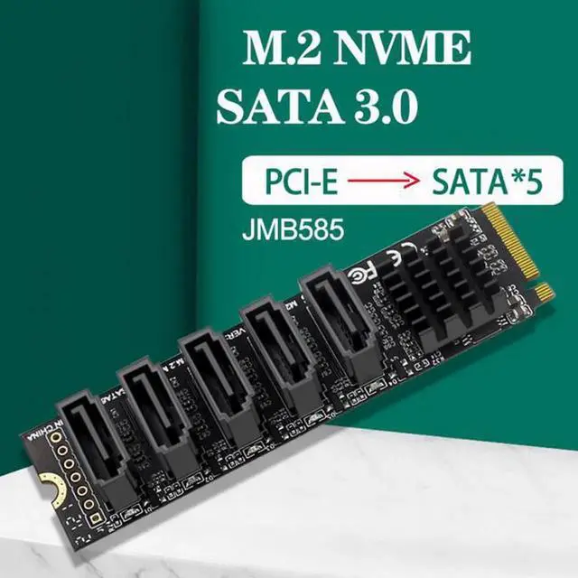 Alt view image 7 of 7 - SA-004 NGFF NVME M-Key PCI Express to SATA 3.0 6Gbps 5 Ports Adapter Converter Hard Drive Extension Card JMB585 2280
