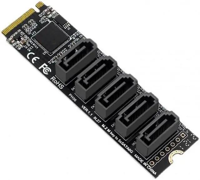 Alt view image 4 of 7 - SA-004 NGFF NVME M-Key PCI Express to SATA 3.0 6Gbps 5 Ports Adapter Converter Hard Drive Extension Card JMB585 2280