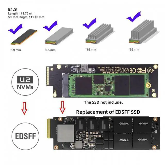 Alt view image 4 of 7 - NVMe NGFF M-key 4X to PCI-E Ruler 1U GEN-Z EDSFF Short SSD E1.S Host Carrier Adapter