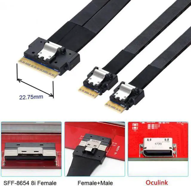 Alt view image 7 of 7 - SF-034 PCI-E Ultraport Slimline SAS Slim 4.0 SFF-8654 8i 74pin to Dual SFF-8654 4i 38Pin Cable 40cm PCI-Express