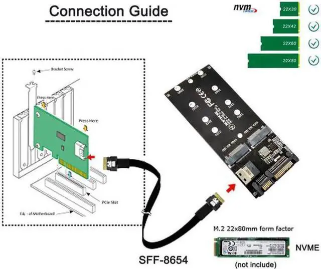 Alt view image 7 of 7 - SF-016+100 SFF-8654 CableCard U2 Kit NGFF M-Key to Slimline SAS NVME PCIe SSD SATA Adapter for Mainboard