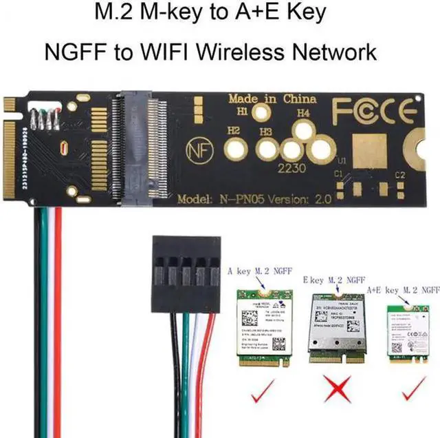 Alt view image 4 of 7 - EP-002 Wireless NGFF A/E-Key WiFi Card to M.2 NGFF Key-M NVME SSD Adapter for AX200 Wifi 6 Bluetooth 5.1