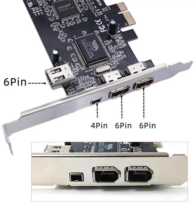 Alt view image 7 of 7 - PCI-E 1X 4X 16X to Firewire 400 Capture Card IEEE 1394a PCI Express 4 Ports Card 6Pin and 4Pin IEEE-1394 400Mbps Adapter for Windows Mac Os Linux
