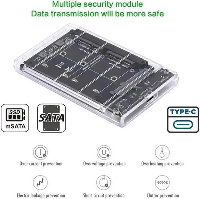 Alt view image 2 of 7 - Dual MSATA Mini-SATA SSD Card JBOD Raid0 Span Bridge to USB3.0 Type-C USB-C 2.5inch SATA Combo Enclosure