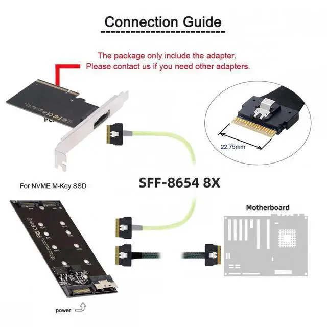 Alt view image 3 of 7 - External Slimline SFF-8654 8X 74Pin to PCIE Express 3.0 PCIE4.0 Raid Card VROC Raid0 Hyper Adapter