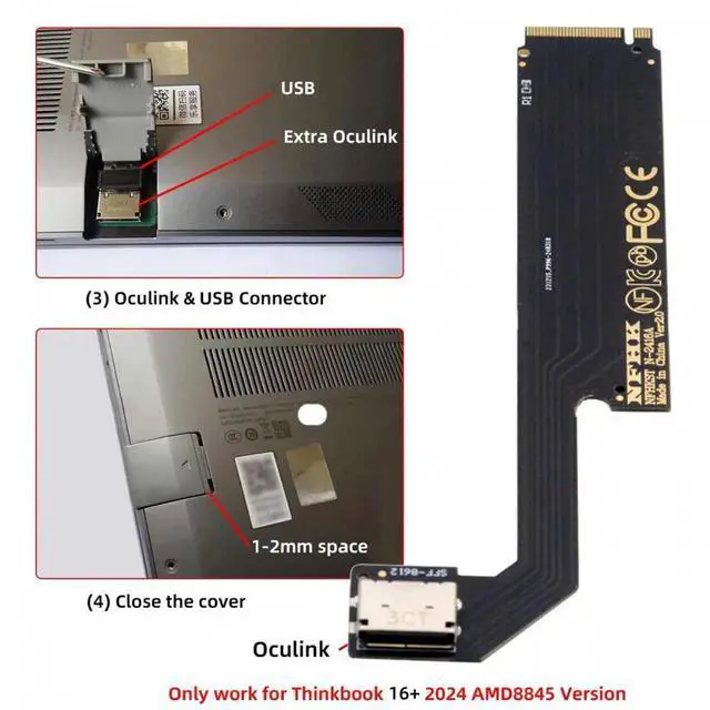 Alt view image 5 of 7 - PCI-E 4.0 M.2 M-key to Oculink SFF-8612 SFF-8611 Host Adapter for 2024 ThinkBook 16+ AMD8845 External Graphics Card & SSD