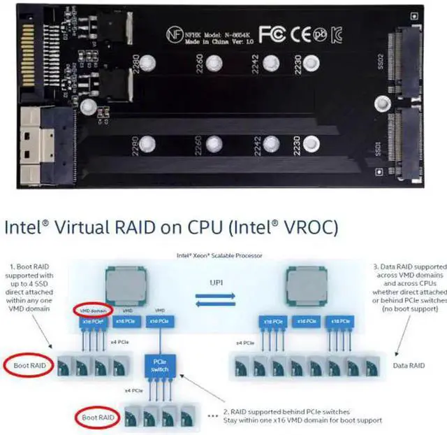 Alt view image 7 of 7 - SA-014 Dual 2X NVME M.2 AHCI to PCIE Express 3.0 4.0 Slimline SFF-8654 8X Raid Card VROC Raid0 Hyper Adapter