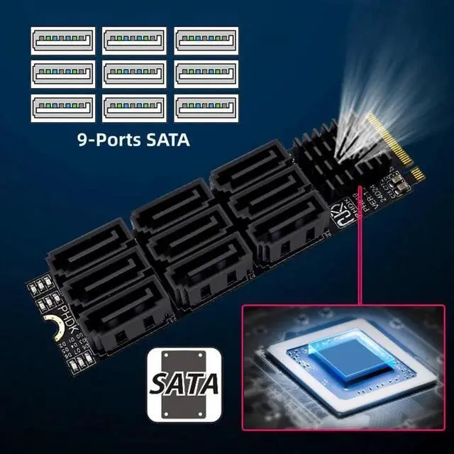 Alt view image 3 of 6 - NGFF NVME M-Key PCI Express M.2 to 9 Ports SATA 3.0 6Gbps Adapter Converter Hard Drive Extension Card 2280 for NAS Computer