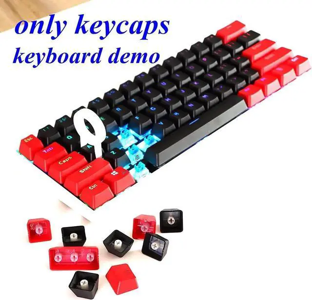 Alt view image 3 of 7 - 61 Keycaps 60 Percent, OEM Profile Gaming Keycaps Cherry MX RGB Backlit Keycap Set for 60 Percent Mechanical Keyboard Anne Pro 2/Poker/RK61/GK61/Ganss Alt61,Only keycaps (Black Red)