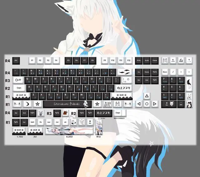 Main image of VTuber 2D anime high-tech mechanical-themed keyboard accessories fan-made keycaps Snowflakes falling on the white surface