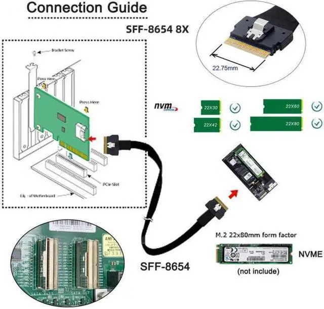 Alt view image 2 of 7 - SA-016-2P Dual Slimline SFF-8654 8X 4 NVME to PCIE Express 3.0 4.0 Raid Card VROC Raid0 Hyper Adapter