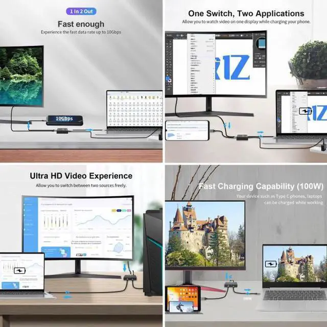Alt view image 6 of 7 - UC-161 USB-C Type-C Bi-Direction Switch MST 1 to 2 Hub Support Video Data PD 8K@30hz 100W 10Gbps