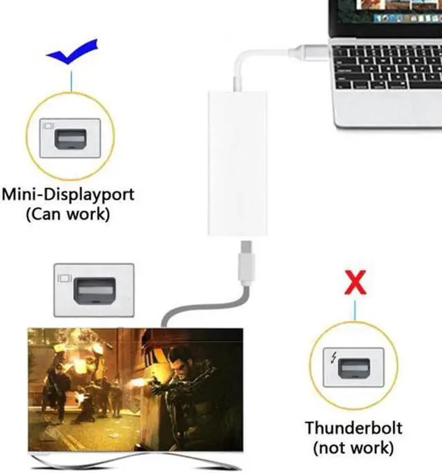 Alt view image 4 of 7 - USB-C USB 3.1 Type C to Mini DisplayPort DP 1080p HDTV Adapter Cable with Silver Case for Laptop Macbook
