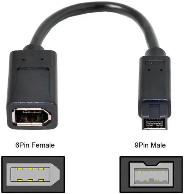 Alt view image 7 of 7 - IEEE 1394 6Pin Female to 1394b 9Pin Male Firewire 400 to 800 Cable 20cm