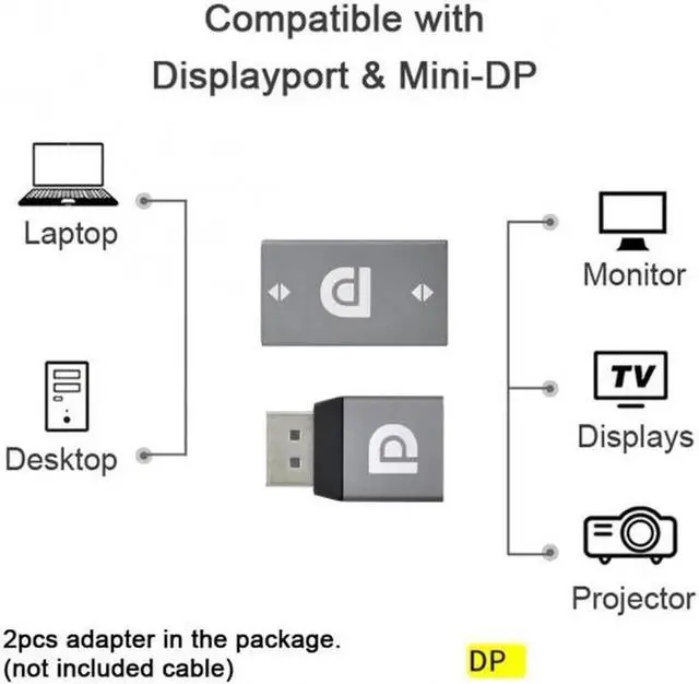 Alt view image 4 of 6 - 2pcs/set DisplayPort 1.2 4K 60hz to DP Extension Adapter Male Female Ultra-HD UHD for Video PC Laptop TV