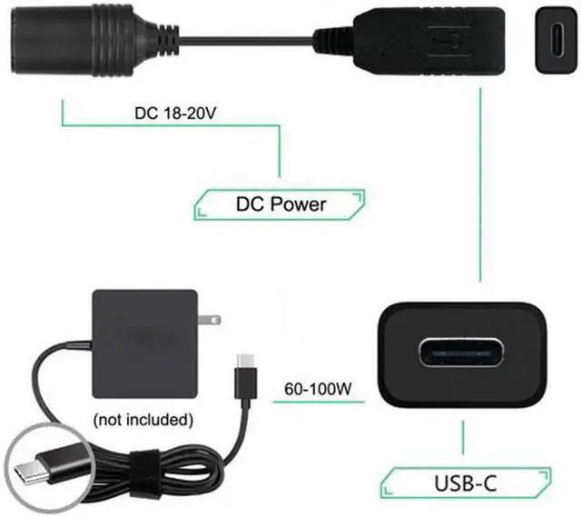 Alt view image 7 of 7 - USB 3.1 Type C USB-C to Car Receptacle Charger Cable 20V 100W Auto Interior Accessories