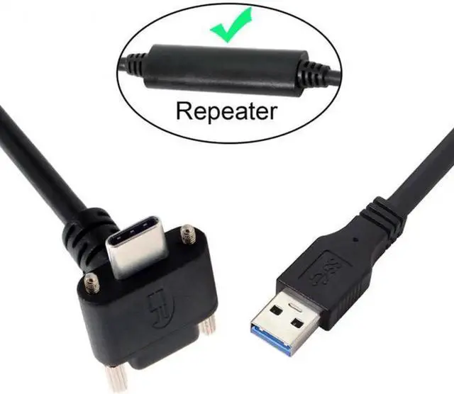 Alt view image 2 of 6 - 8.0M Down Up Angled USB 3.1 Type-C Dual Screw Locking to USB3.0 Data GL3523 Repeater Cable 90 Degree for Camera Oculus Quest Link