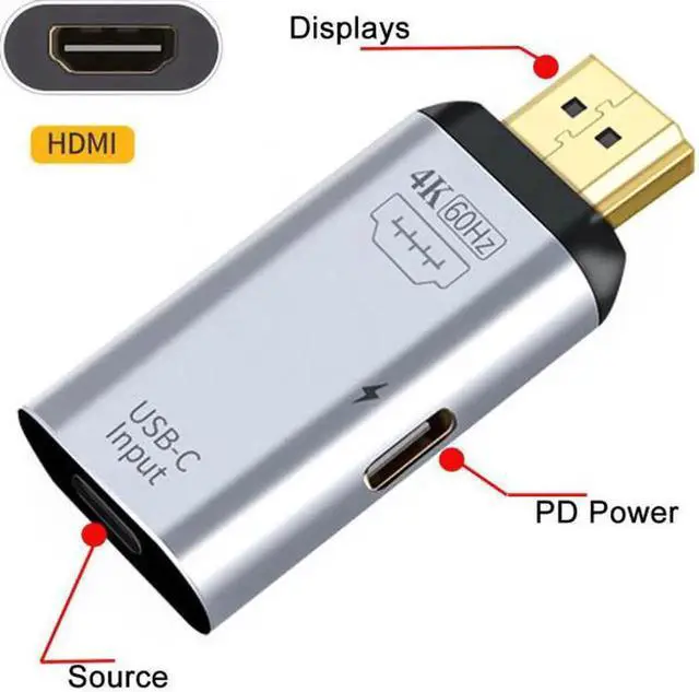 Alt view image 4 of 7 - USB-C Type C Female Source to HDMI Sink HDTV & PD Power Adapter 4K 60hz 1080p for Phone & Laptop