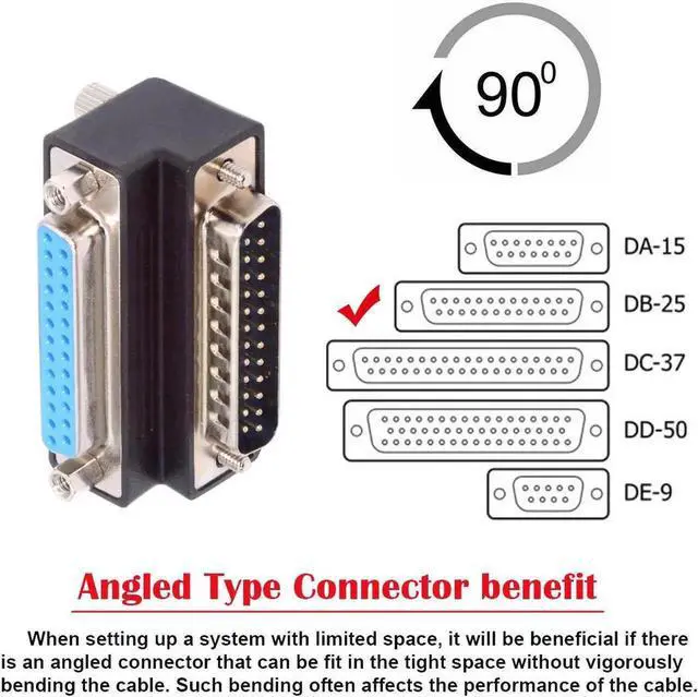 Alt view image 3 of 7 - DSUB Parallel LPT AES/EBU DB25pin Male Nut to Female Screw Extension Adapter DB Connector Down 90 Degree Angled