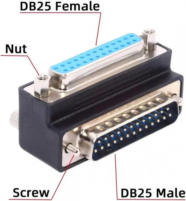 Alt view image 6 of 7 - DSUB Parallel LPT AES/EBU DB25pin Male Nut to Female Screw Extension Adapter DB Connector Down 90 Degree Angled