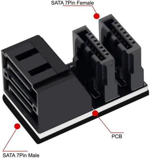 Alt view image 7 of 7 - 7Pin Female to 7Pin Male Vertical 90 Degree Angled Adapter Low Profile for Desktops SSD HDD Mainboard Motherboard